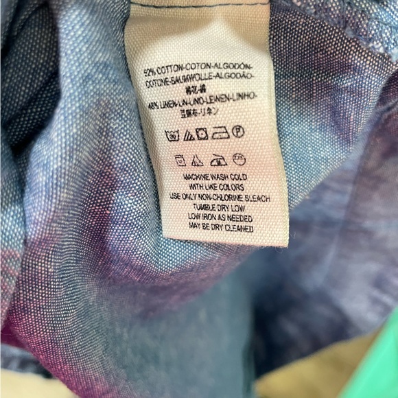 Free People linen/cotton Show Me Some Shoulder chambray blouse Sz XS - Picture 13 of 13